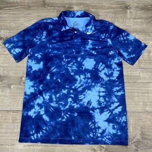 Nike Polo Shirt Mens XL Blue Tie Dye Dri-FIT Slim Fit Preppy